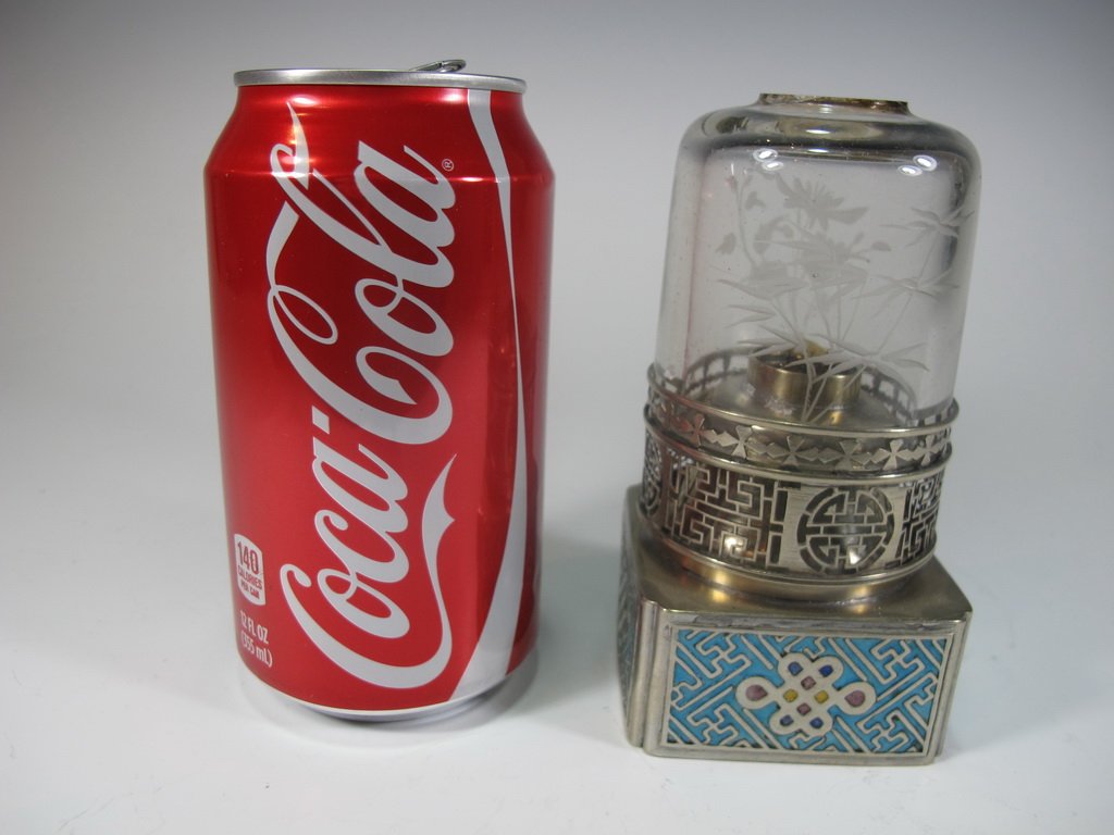 Antique Chinese silverplated & glass opium lamp (1 of 6)