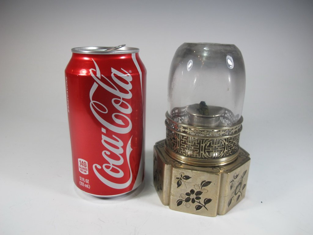 Antique Chinese silverplated & glass opium lamp (1 of 5)