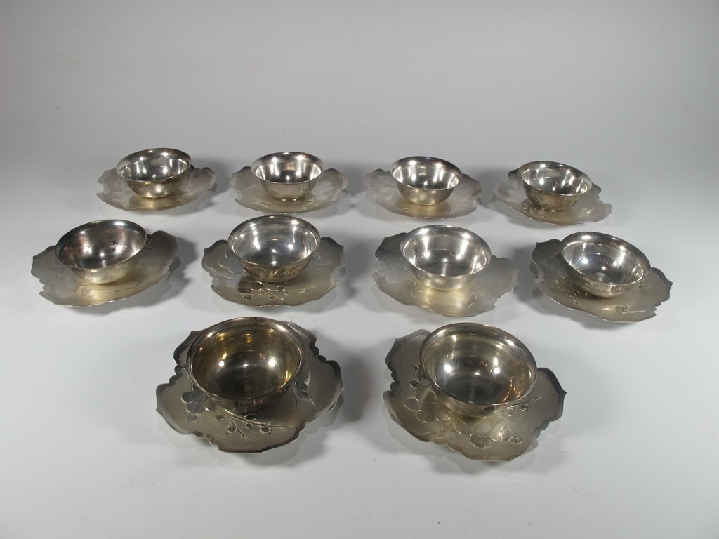 Antique Japanese set of 10 silver cups & dishes (1 of 7)
