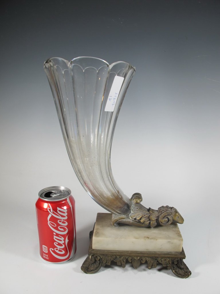 Antique French crystal, bronze & alabaster flowers vase (1 of 8)