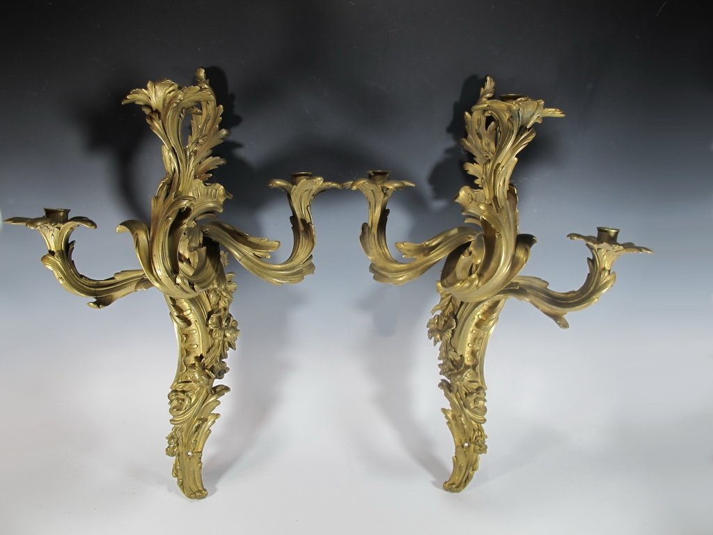 Antique huge French pair of gilt bronze sconces (1 of 9)