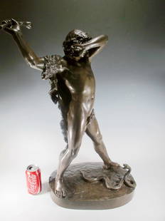 Charles Georges FERVILLE-SUAN (1847-1925) bronze: Charles Georges FERVILLE-SUAN (1847-1925) bronze statue. Titled: "La Frayeur". 27 1/2” H. Shipping in USA is $ 125.00. International bidders ask for shipping before bid.