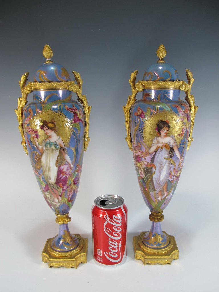 Pair of Svres style lustreware porcelain vases (1 of 9)