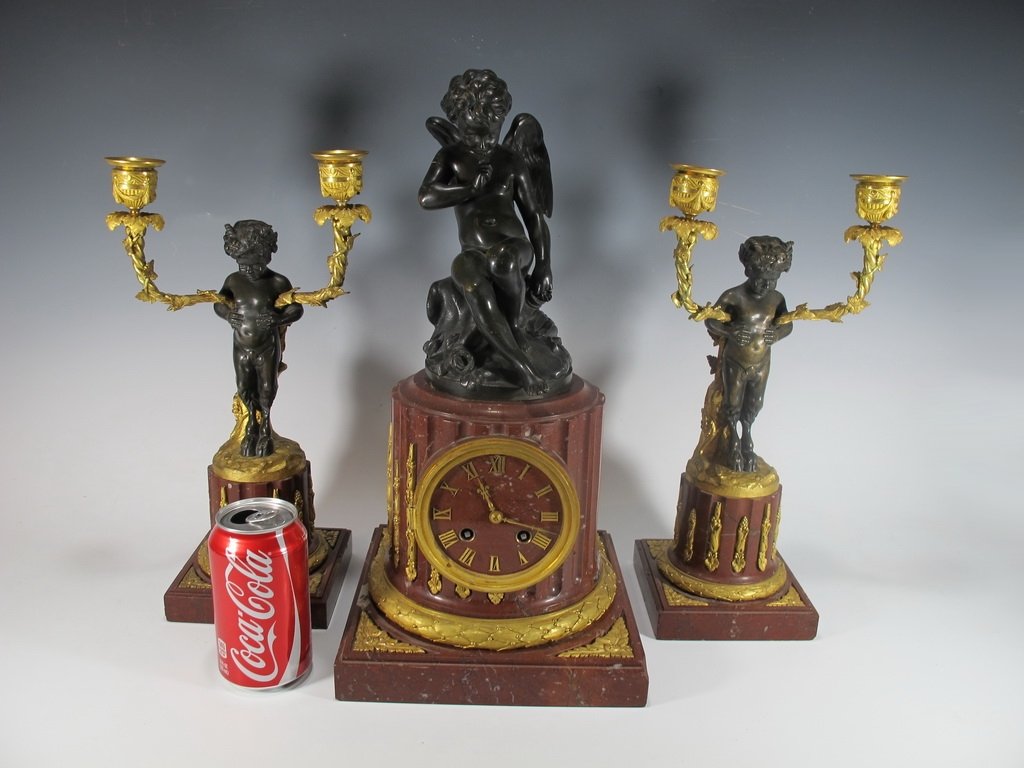 19th C French Japy Freres bronze & marble clock set (1 of 10)