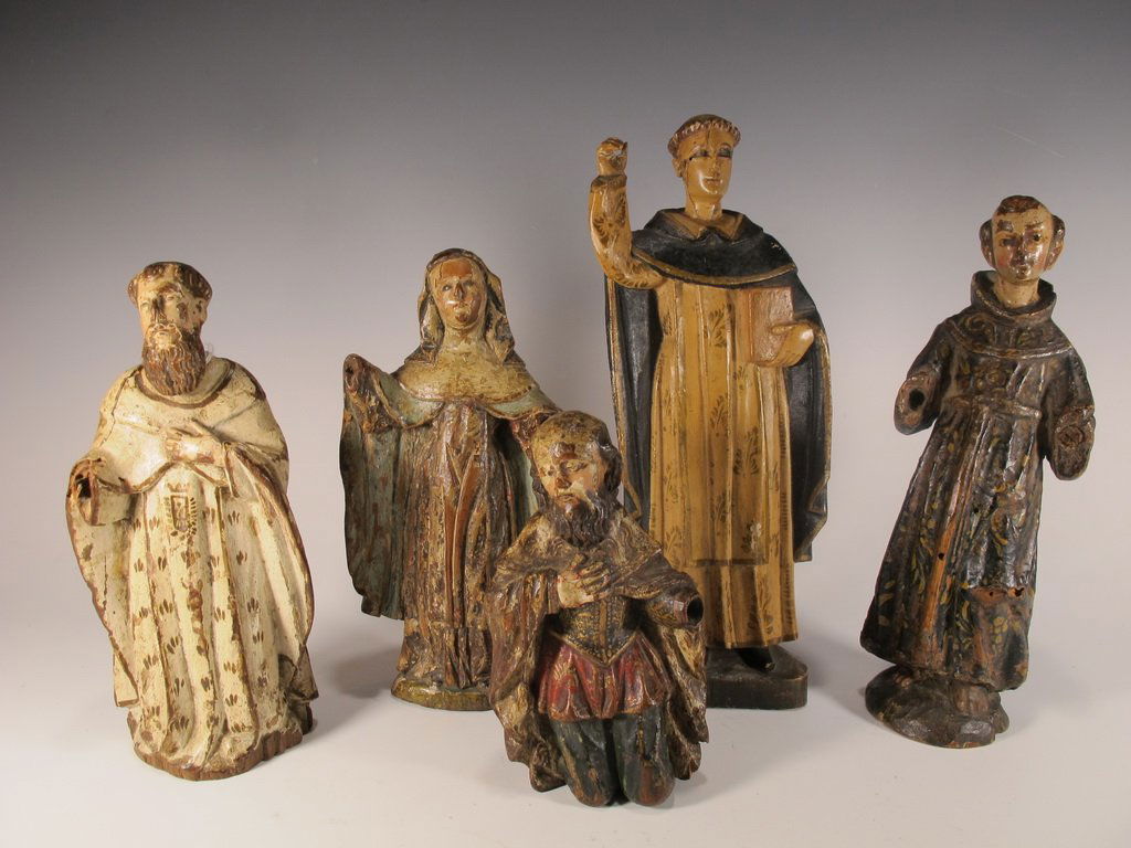 18th C set of 5 Religious carved wood statues (1 of 1)