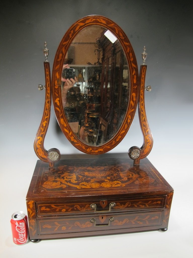 Antique Victorian inlaid wood vanity mirror (1 of 8)