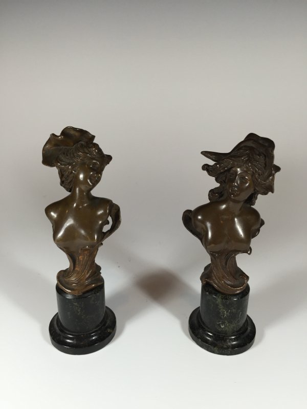 Art Nouveau pair of bronze busts (1 of 10)