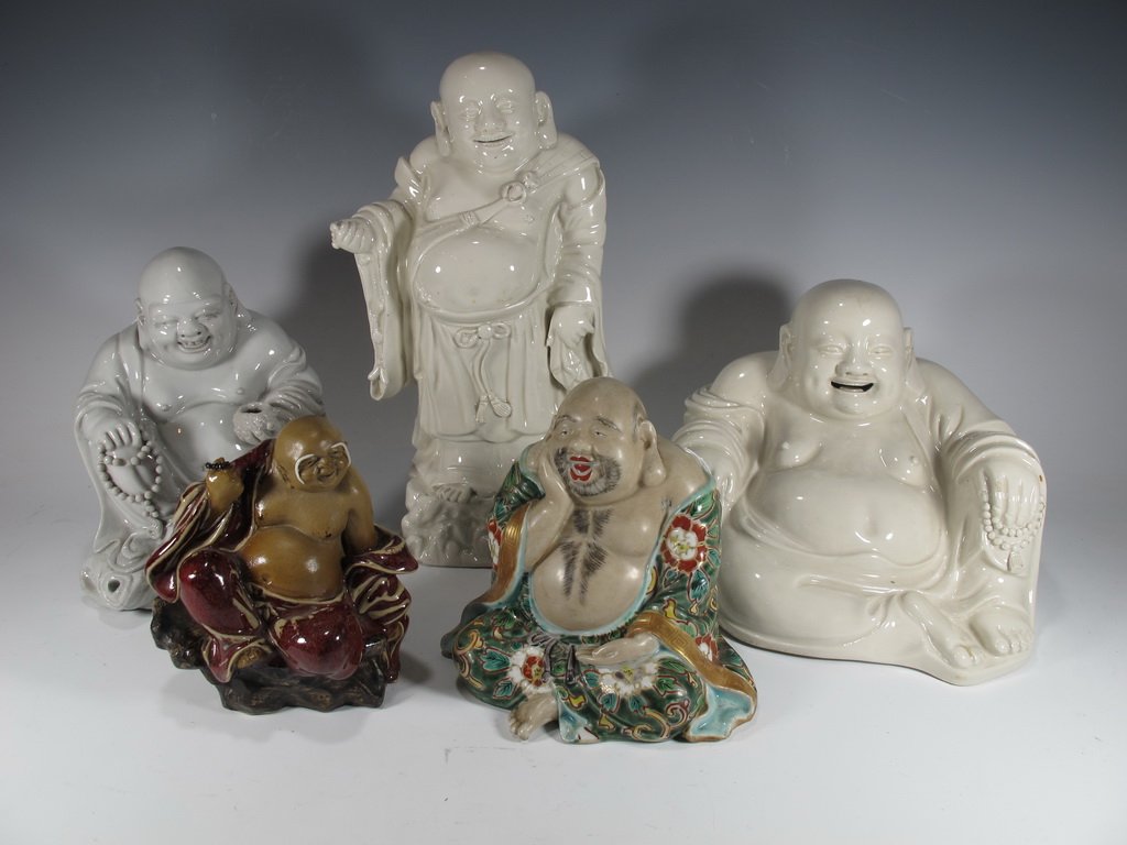 Antique Chinese set of 5 ceramic & porcelain Buddha (1 of 10)