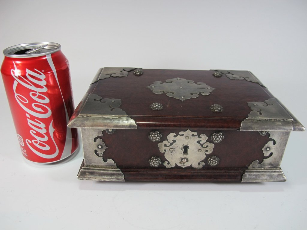 Antique Chinese probably silverplate & wood box (1 of 6)
