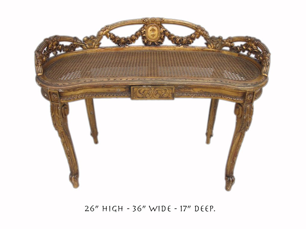 Antique French Louis XV caned gilt stool (1 of 8)
