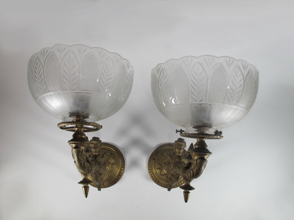 French pair of bronze & glass wall sconces (1 of 8)