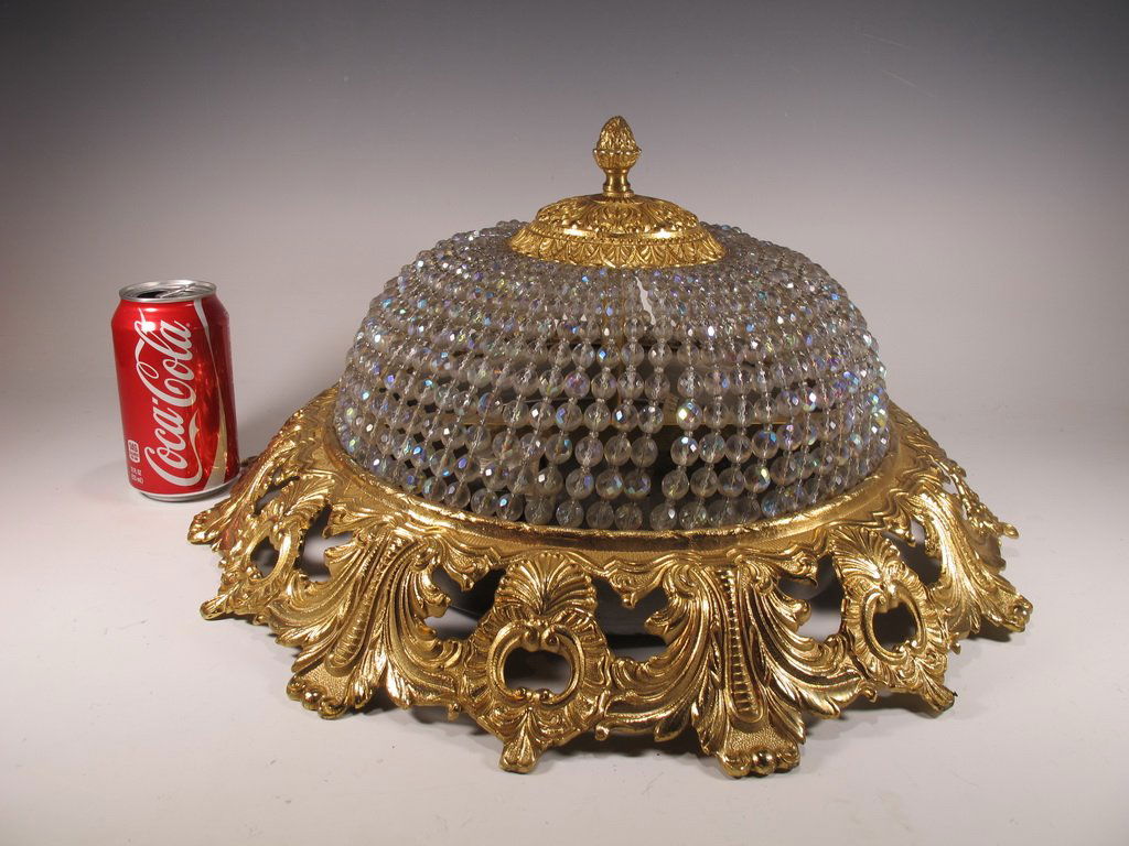 Vintage French iridescent glass & brass ceiling light (1 of 7)