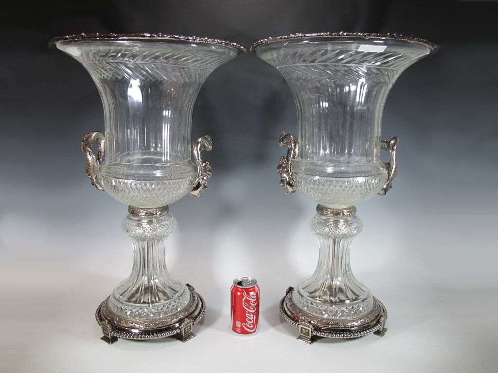 Huge signed Baccarat pair of glass & bronze urns (1 of 10)