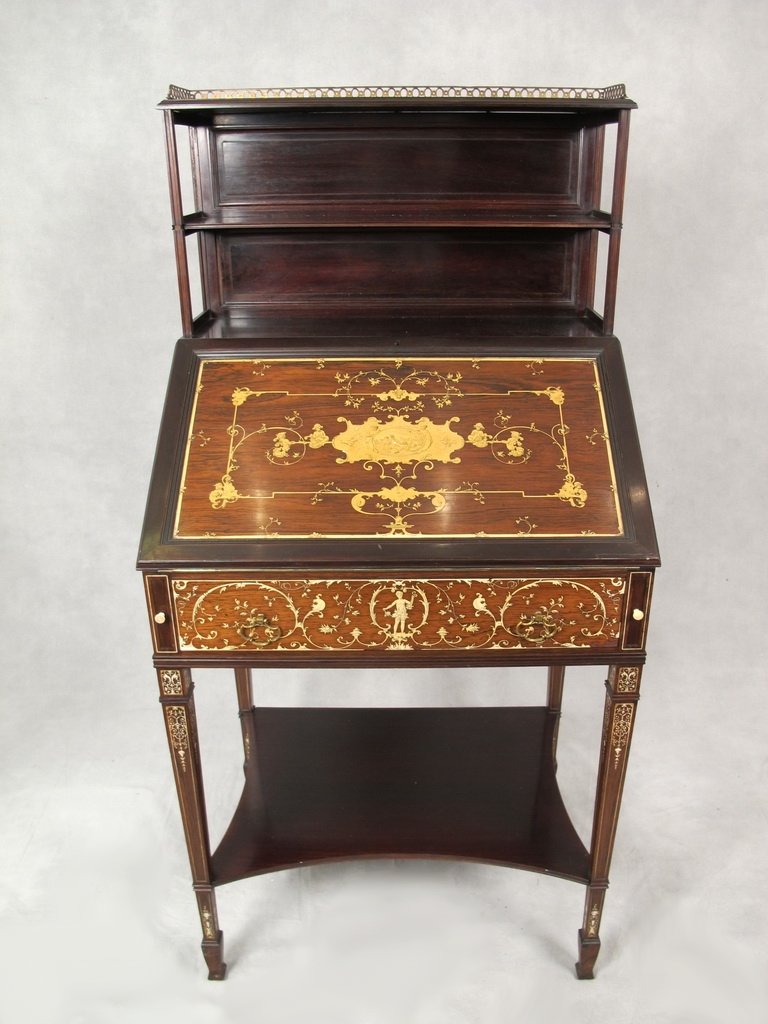 Antique English Collinson & Lock inlaid desk (1 of 10)