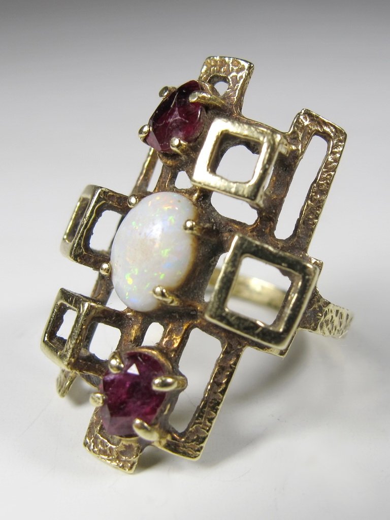 Antique 14 kt gold opal & ruby ring (1 of 6)