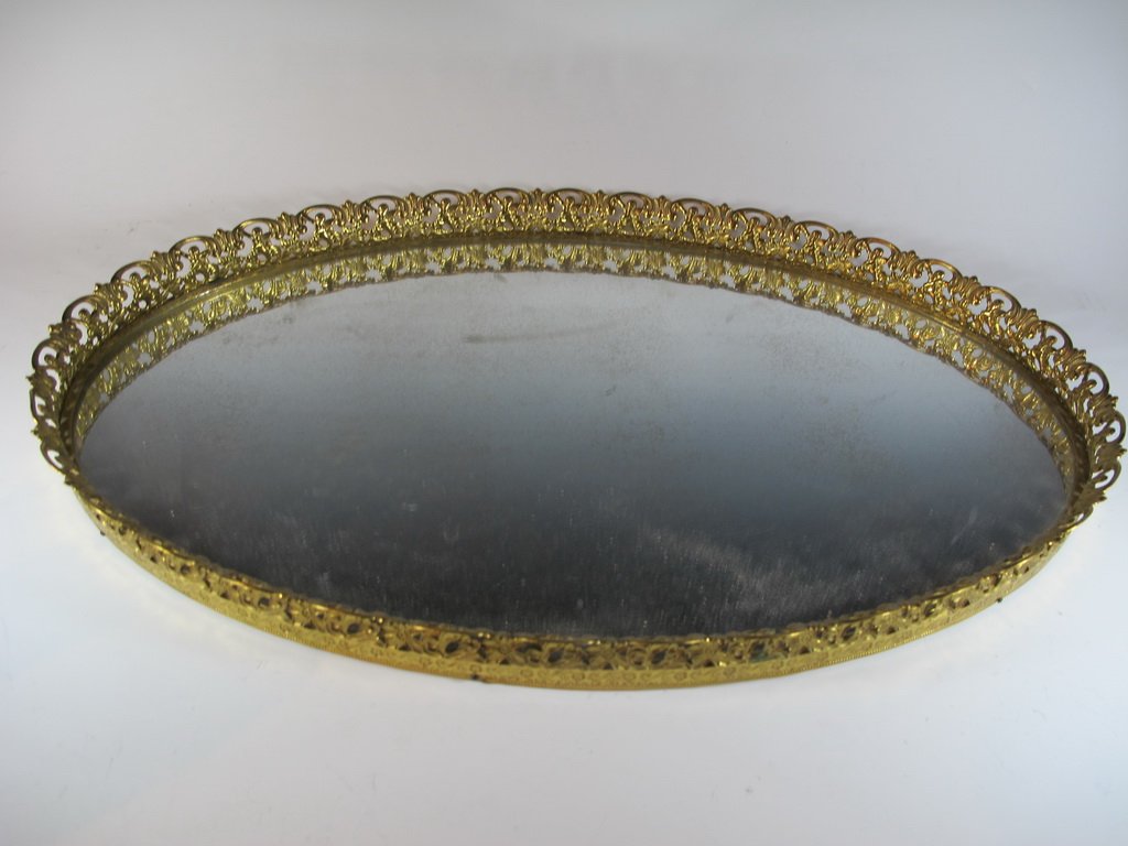 Vintage brass or bronze mirrored tray (1 of 4)