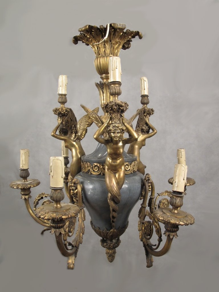 Antique bronze & marble chandelier, great quality (1 of 8)