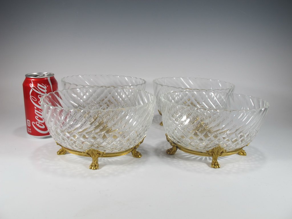 Antique Christofle set of 4 glass & bronze bowls (1 of 6)