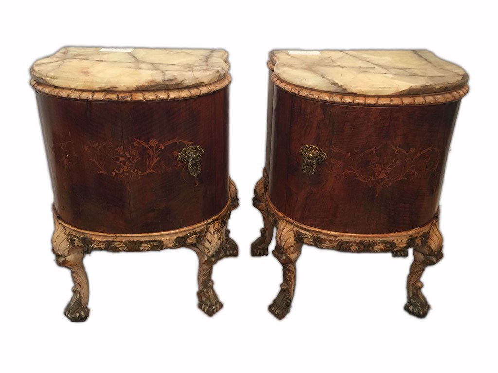 Antique pair of French Louis XV style nightstands: Antique pair of French Louis XV style nightstands. 25” H x 17” W x 14” D. Shipping in USA is $ 165.00. International bidders ask for shipping before bid.