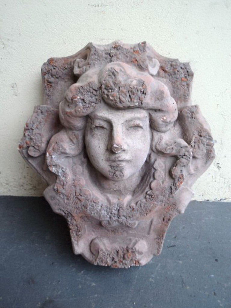 Antique cement wall plaque: Antique cement wall plaque. 21" H x 18” W x 7” D. Shipping in USA is $ 90.00. International bidders ask before bid.