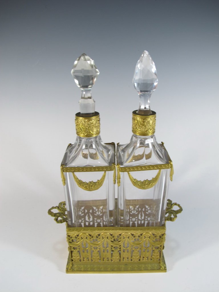 Antique French pair of bronze & glass bottles (1 of 7)