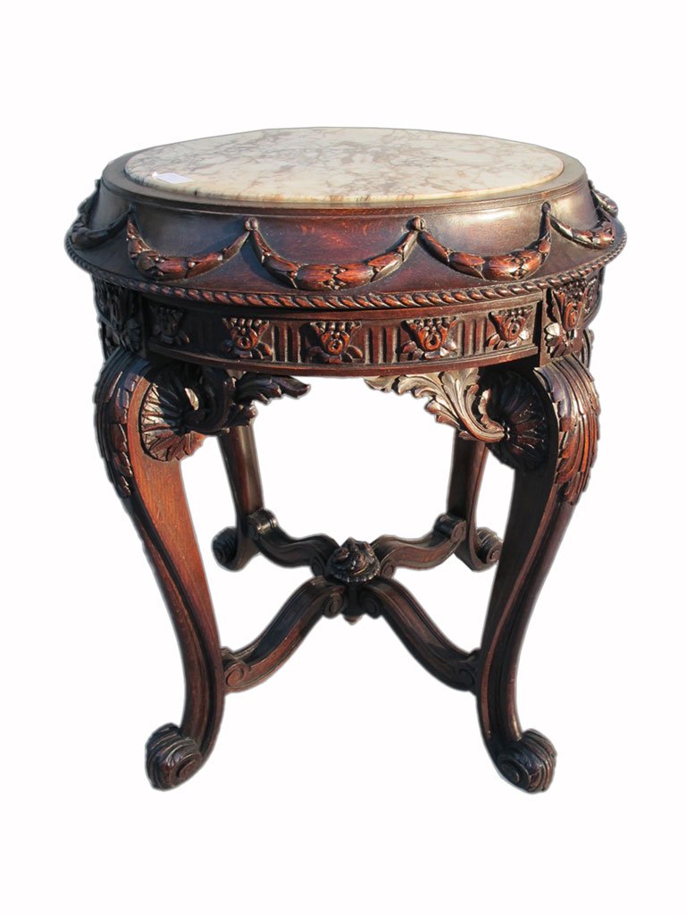 Antique French wood & marble pedestal (1 of 6)