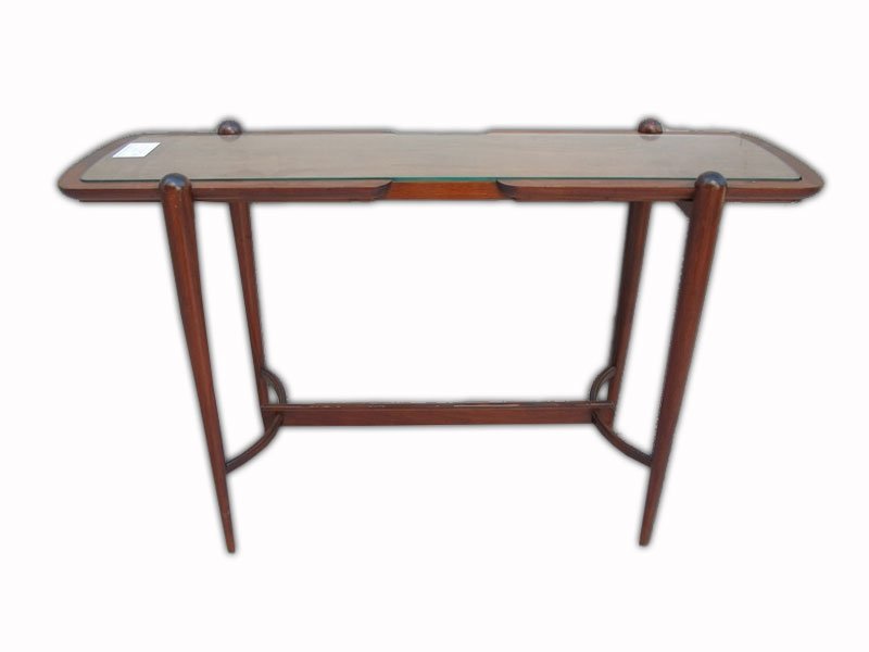 American 60's walnut & glass top console table (1 of 6)