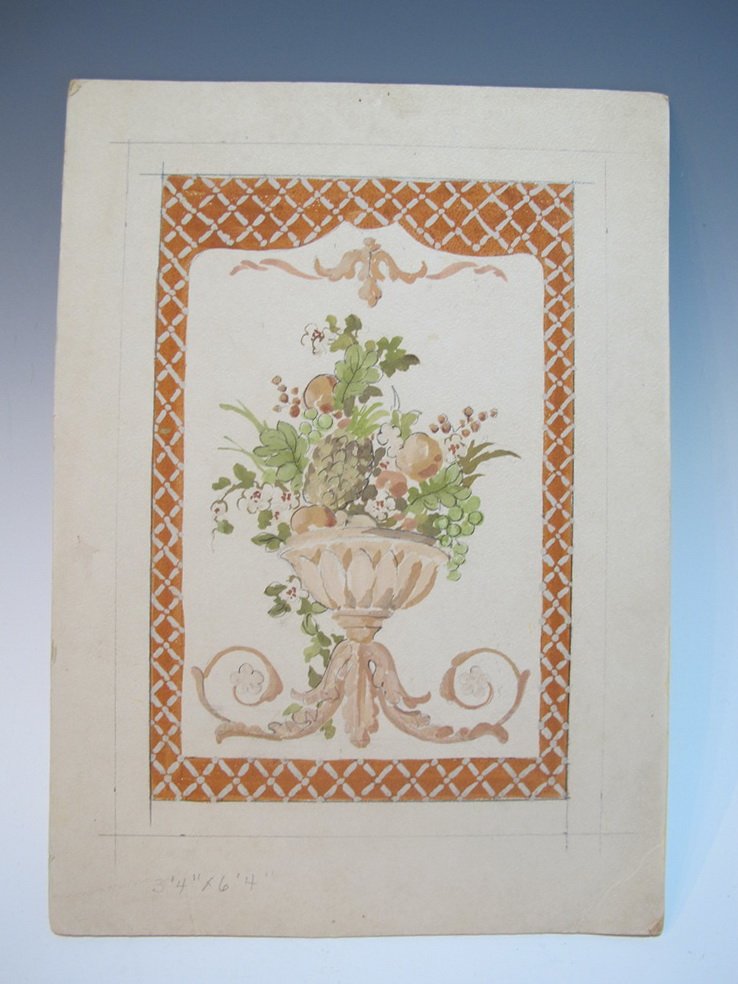 Robert CROWDER (1911-2010) American artist watercolor: Robert CROWDER (1911-2010) American artist watercolor draft for a folding screen. Also known as Vralati and Shoji Kuroda. He was Nihonga artist, a painter and printmaker who diverse styles to reflect