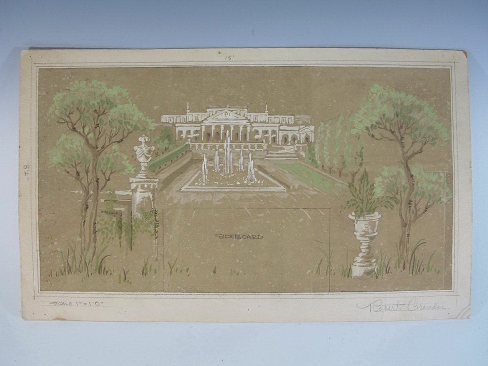 Robert CROWDER (1911-2010) American artist watercolor: Robert CROWDER (1911-2010) American artist watercolor draft for a wall. Also known as Vralati and Shoji Kuroda. He was Nihonga artist, a painter and printmaker who diverse styles to reflect wide cultu