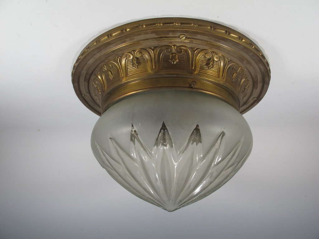Antique French bronze & glass ceiling light (1 of 5)