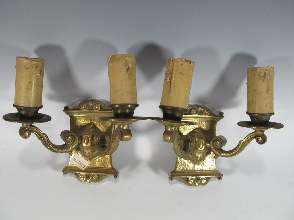 Antique pair of French bronze sconces: Antique pair of French bronze sconces. 7 1/2" H x 7 1/2" W x 4 1/2” D. Shipping in USA is $ 40.00. International bidders ask before bid.