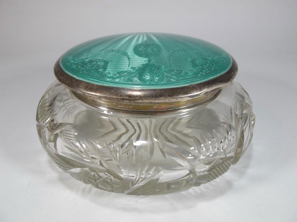 English Mappin & Webb silver enamel glass box (1 of 9)