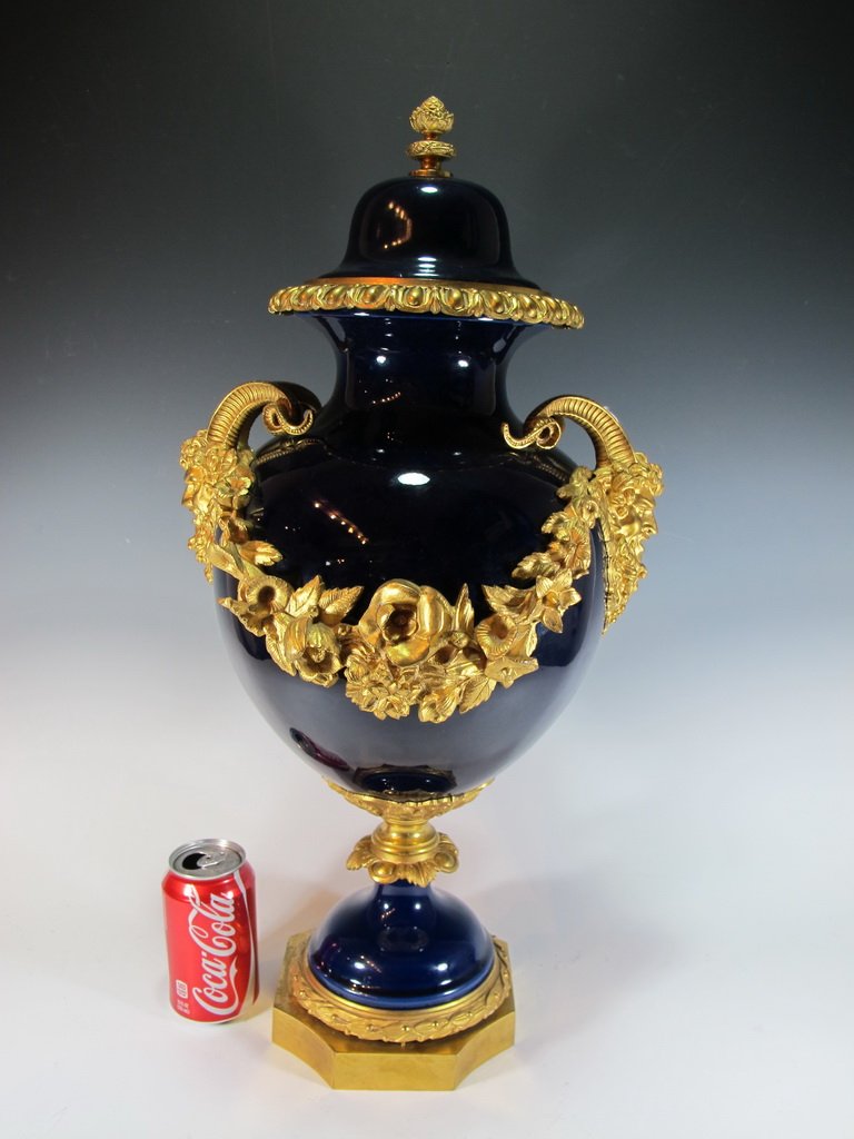 Late 19th C Sevres style gilt bronze porcelain urn (1 of 9)