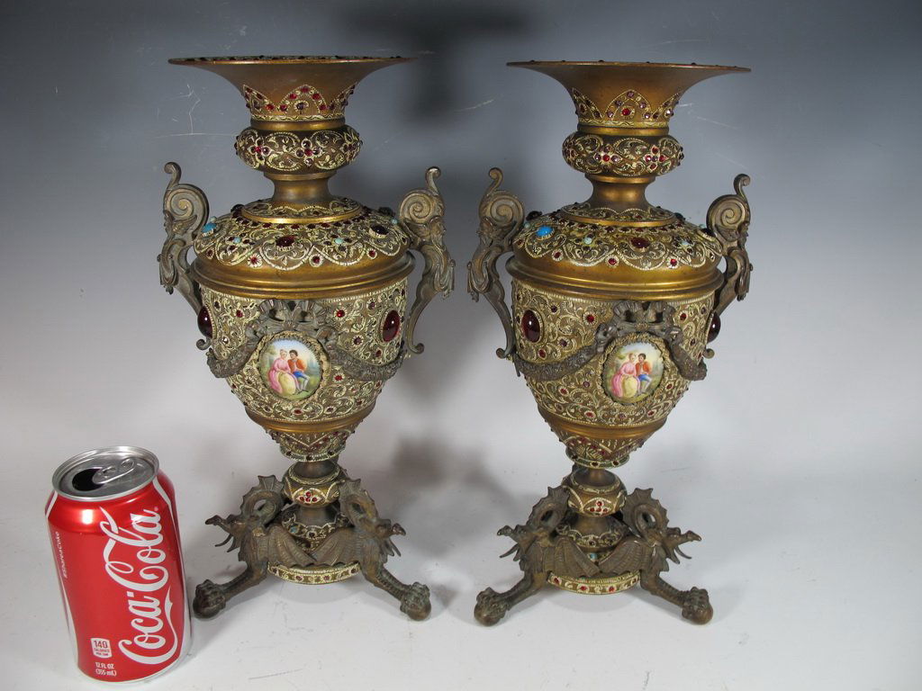 Antique French Orientalist pair of bronze urns (1 of 8)