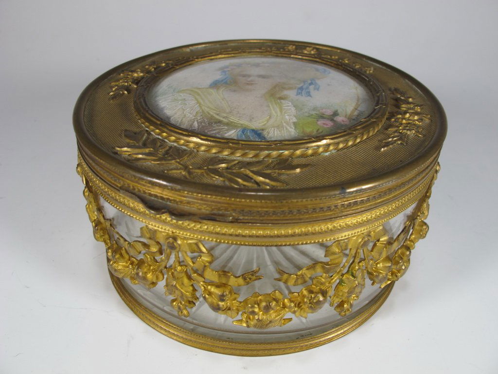 Antique French bronze, glass & painting on ivory box (1 of 6)
