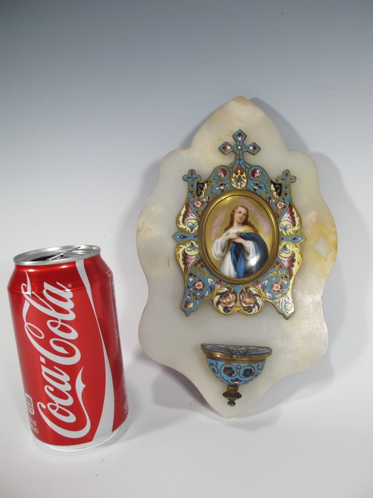 Antique Religious Bronze Champleve & Onyx Holy Water (1 of 8)