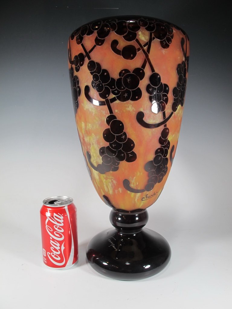 Antique French Charder glass vase: Antique French Charder glass vase, signed. 16 1/2” H x 8” W. Shipping in USA is $ 55.00. International bidders ask before bid.