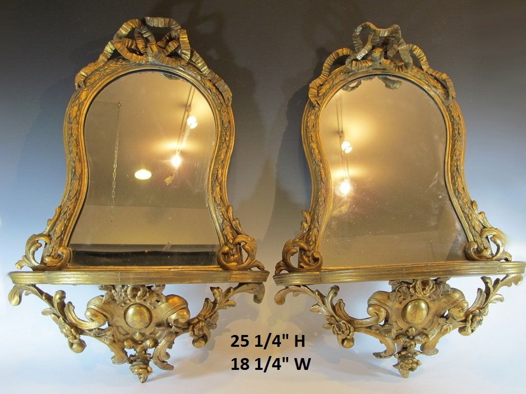 19th C. pair of gilt wood mirrors with shelf (1 of 6)