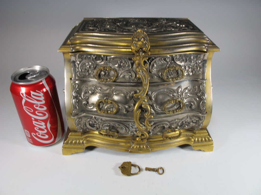 Antique European bronze mini chest box with lock (1 of 8)