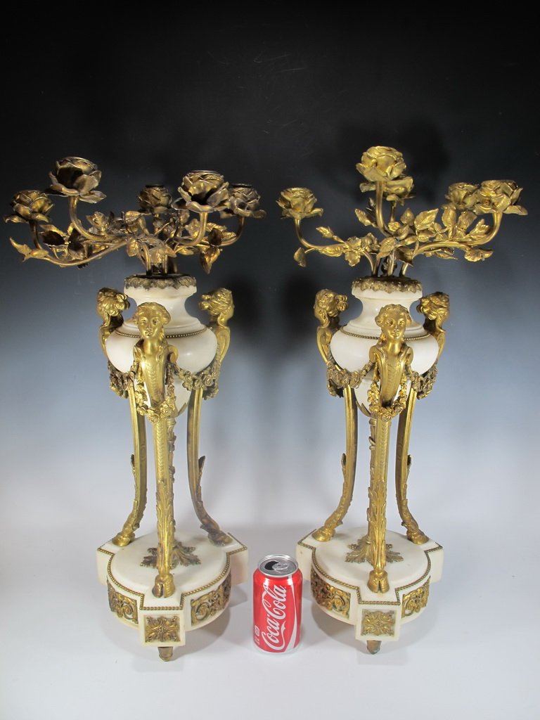 Probably Barbedienne  pair of ormolu & marble candlesti (1 of 10)