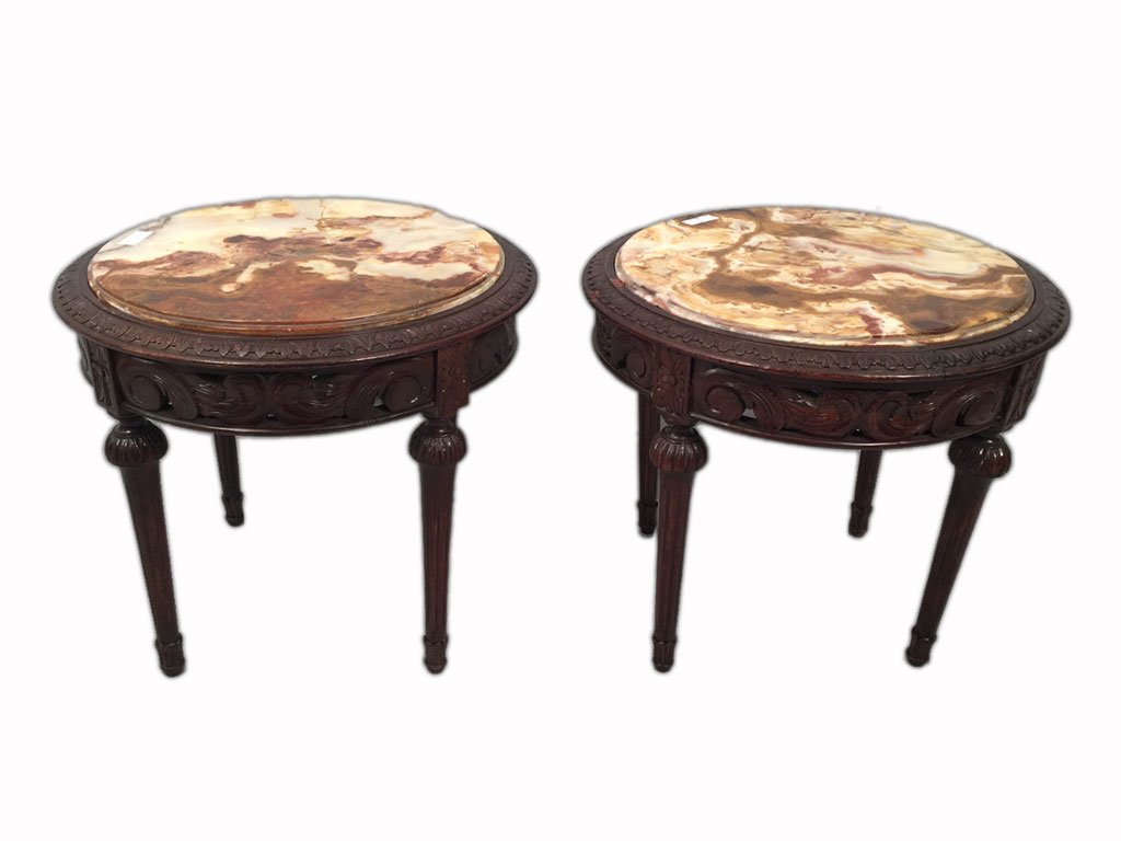 Antique pair of French Louis XVI style side tables (1 of 5)