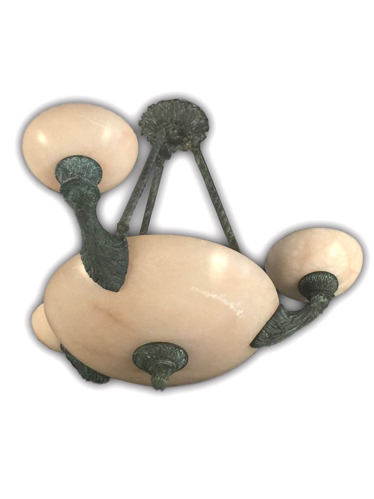 Antique French Bronze & Alabaster Chandelier (1 of 5)