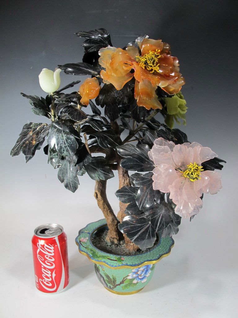 Vintage Oriental cloisonet vase with stones petals (1 of 5)