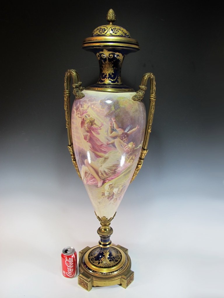 Huge 19th C French Sevres bronze & porcelain urn (1 of 8)