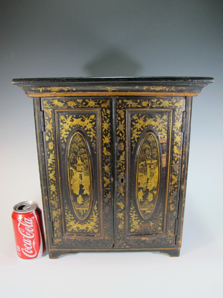 Antique Oriental inlaid wood small cabinet (1 of 10)