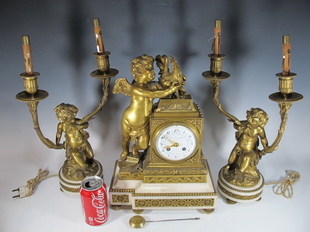 L. LEROY & Cie, Paris bronze & marble clock set (1 of 10)
