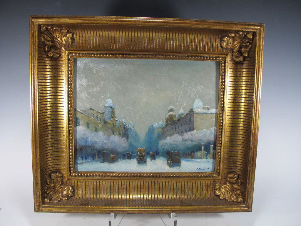 Antique French oil on wood painting, circa 1900 (1 of 5)