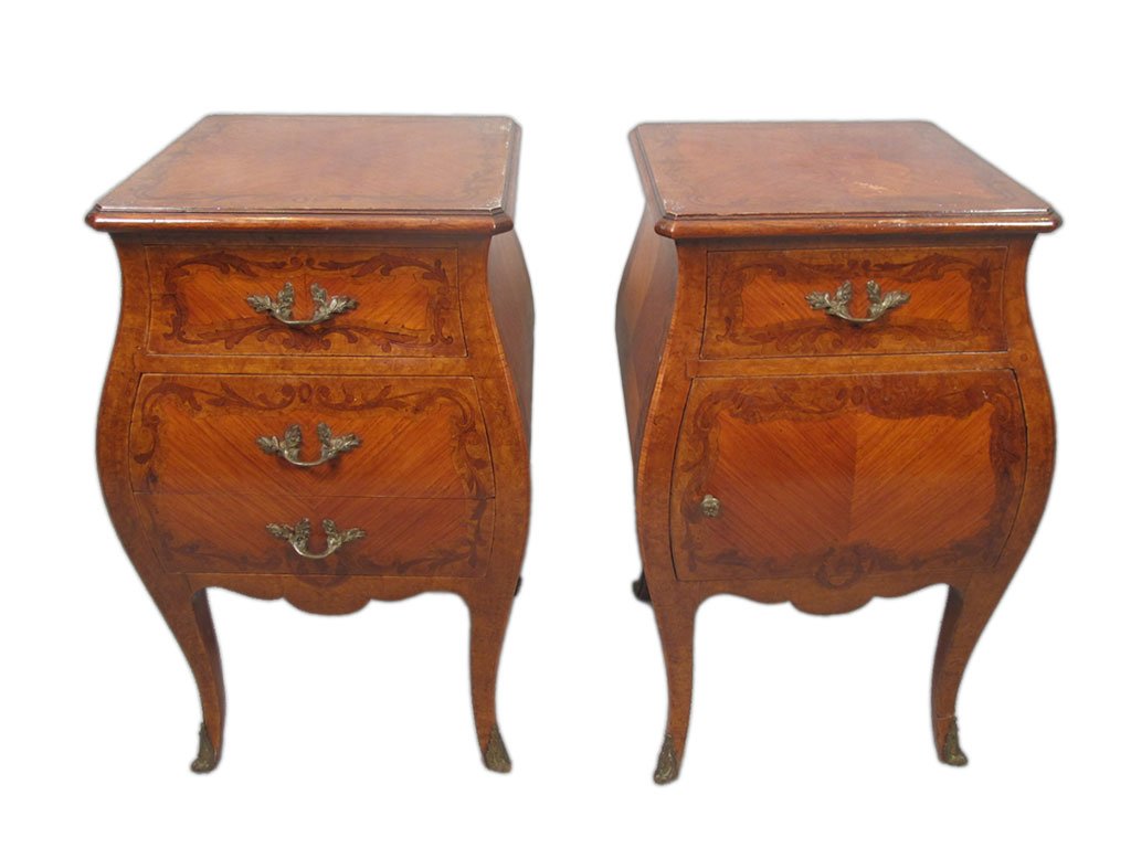 Antique pair of French Louis XV bombe nightstands (1 of 8)