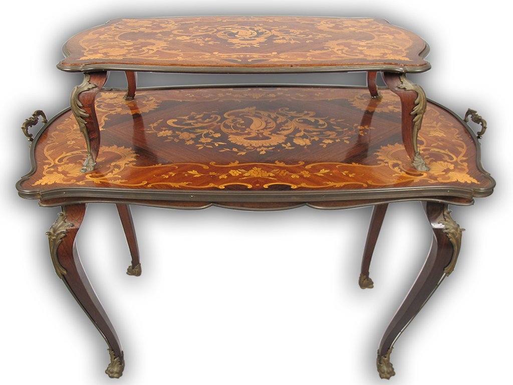 Antique French Louis XV style inlaid buffet table (1 of 4)
