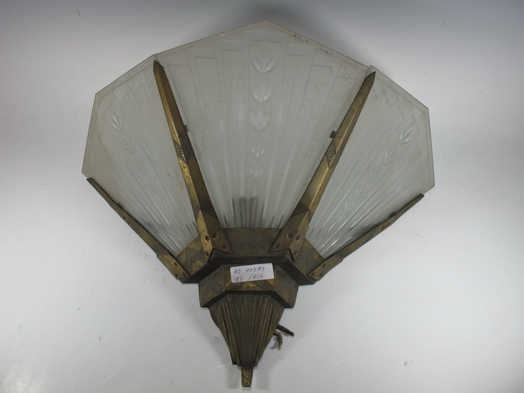 Antique French Art Deco bronze & glass sconce (1 of 6)